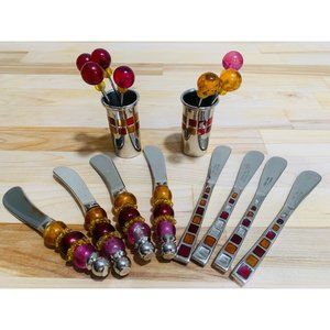 Pier One 8 Piece Nickel Plated Butter Knife Spreaders & 2 Sets Of Cocktail Picks